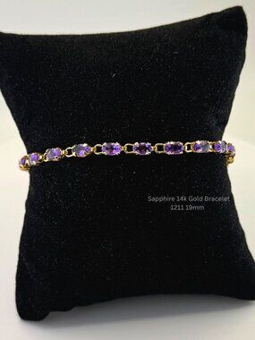 Vintage 14K Solid Gold Sapphire Tennis Bracelet 7"